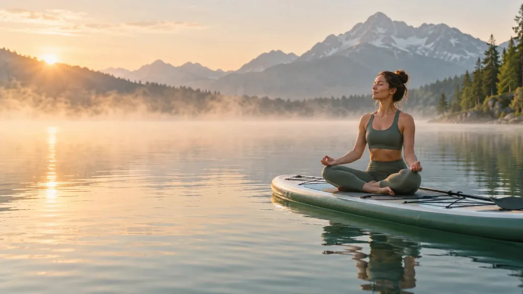 SUP Yoga auf einem ruhigen Bergsee