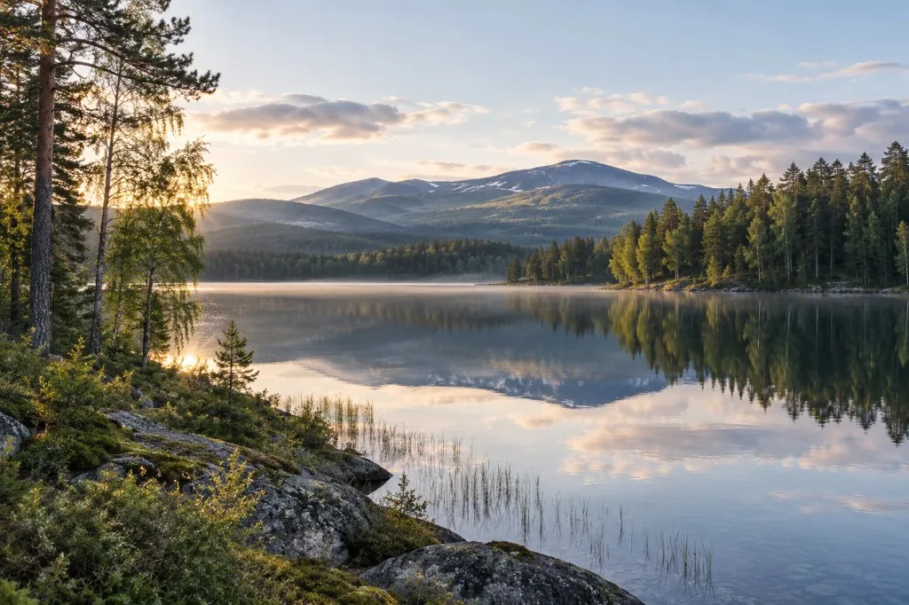 Stiller See und Wald in Schweden