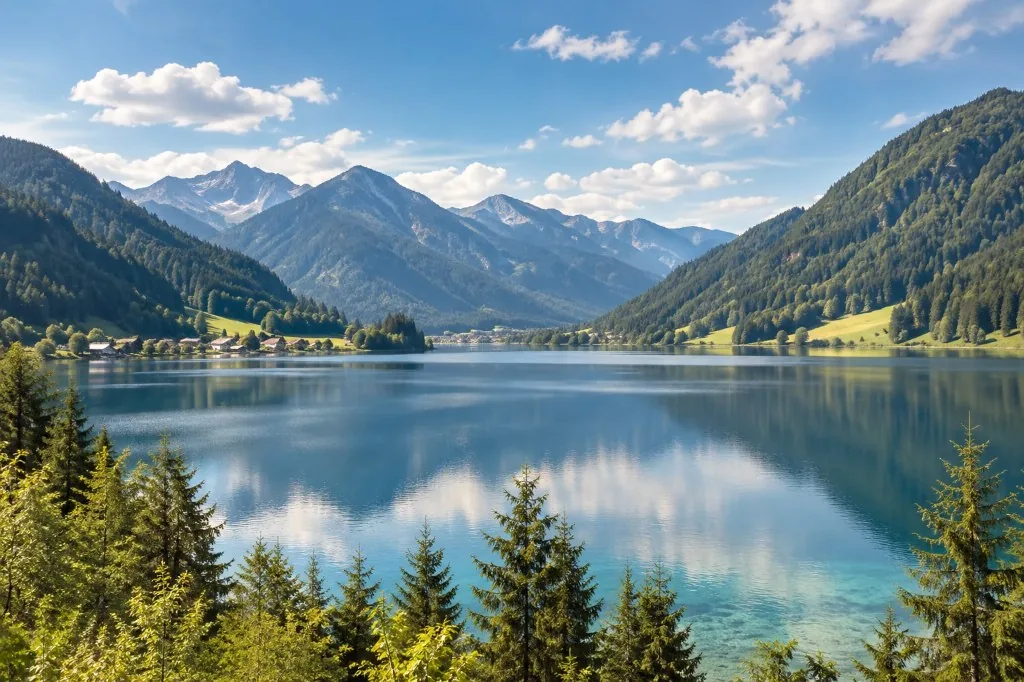 Bergsee Weissensee mit Alpenkulisse